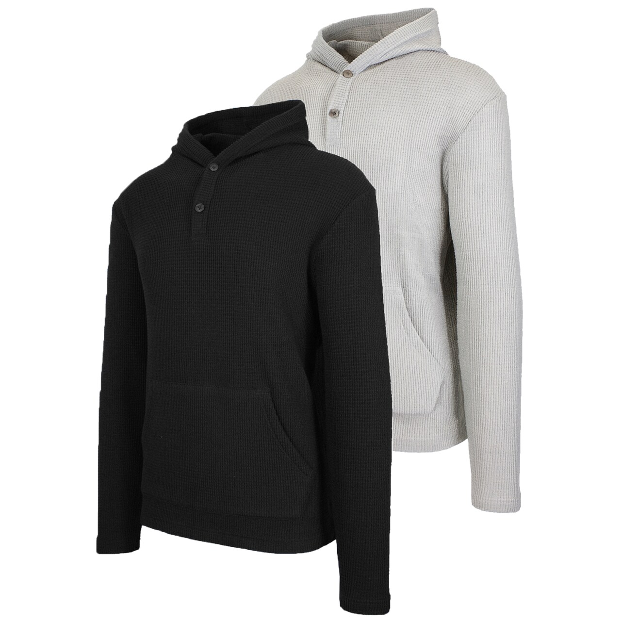 Blue Ice Men's Loose Fit Waffle Knit Thermal Henley Pullover Hoodie -2 Pack